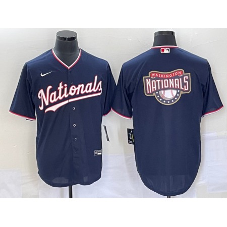 Men's Washington Nationals Navy Big Logo in Back Stitched Baseball Jersey