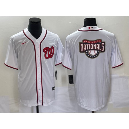 Men's Washington Nationals White Big Logo in Back Stitched Baseball Jersey