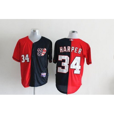 Nationals #34 Bryce Harper Blue/Red Split Fashion Stitched MLB Jersey