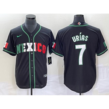 Men's Mexico Baseball #7 Julio Urias 2023 Black World Baseball With Patch Classic Stitched Jersey