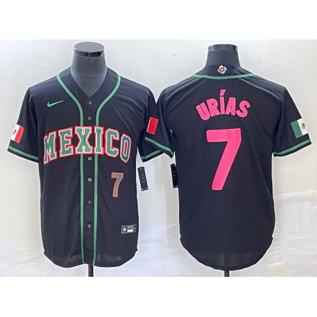 Men's Mexico Baseball #7 Julio Urias 2023 Black World Baseball With Patch Classic Stitched Jersey