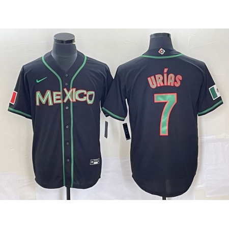 Men's Mexico Baseball #7 Julio Urias 2023 Black World Baseball With Patch Classic Stitched Jersey