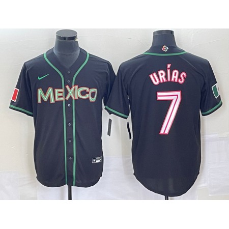 Men's Mexico Baseball #7 Julio Urias 2023 Black World Baseball With Patch Classic Stitched Jersey