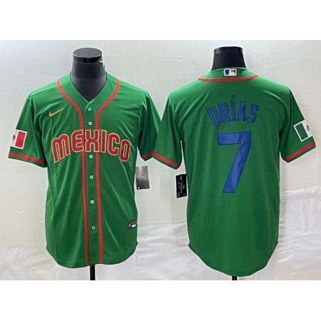 Men's Mexico Baseball #7 Julio Urias 2023 Green World Baseball With Patch Classic Stitched Jersey