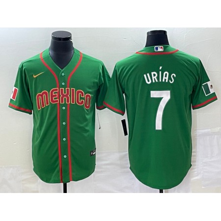 Men's Mexico Baseball #7 Julio Urias 2023 Green World Baseball With Patch Classic Stitched Jersey