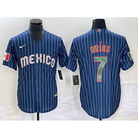 Men's Mexico Baseball #7 Julio Urias 2023 Navy World Baseball Classic Stitched Jersey
