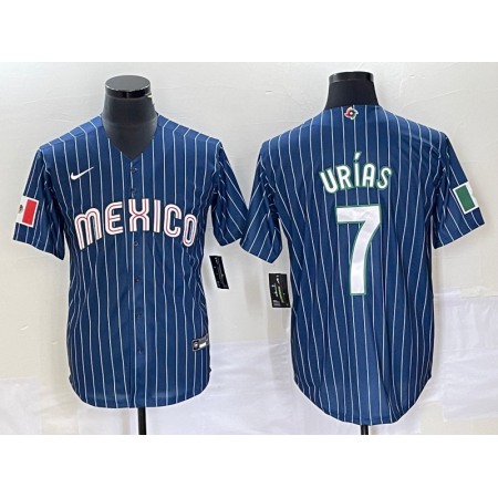 Men's Mexico Baseball #7 Julio Urias 2023 Navy World Baseball Classic Stitched Jersey