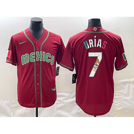 Men's Mexico Baseball #7 Julio Urias 2023 Red World Baseball Classic Stitched Jersey