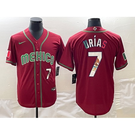 Men's Mexico Baseball #7 Julio Urias 2023 Red World Baseball Classic Stitched Jersey