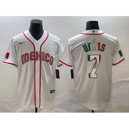Men's Mexico Baseball #7 Julio Urias 2023 White World Baseball Classic Stitched Jersey