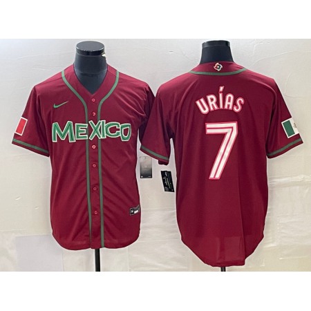 Men's Mexico Baseball #7 Julio Urias Red 2023 World Baseball Classic Stitched Jersey