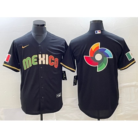 Men's Mexico Baseball Black 2023 World Baseball Classic Team Big Logo Stitched Jersey