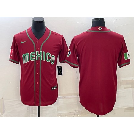 Men's Mexico Baseball Blank 2023 Red World Baseball With Patch Classic Stitched Jersey