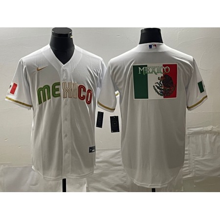 Men's Mexico Baseball White 2023 World Baseball Classic Team Big Logo Stitched Jersey