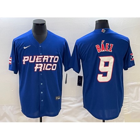 Men's Puerto Rico Baseball #9 Javier Baez 2023 Royal World Baseball Classic Stitched Jersey