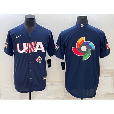 Men's USA Baseball 2023 Navy World Baseball Big Logo With Patch Classic Stitched Jersey