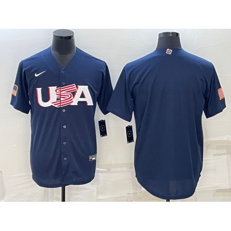 Men's USA Baseball Blank 2023 Navy World Baseball Classic Stitched Jersey