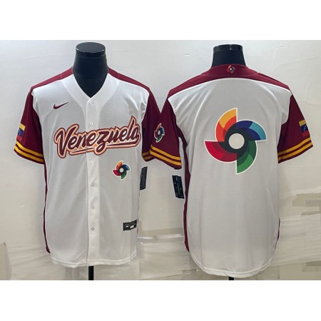 Men's Venezuela Baseball 2023 White World Baseball Big Logo With Patch Classic Stitched Jersey