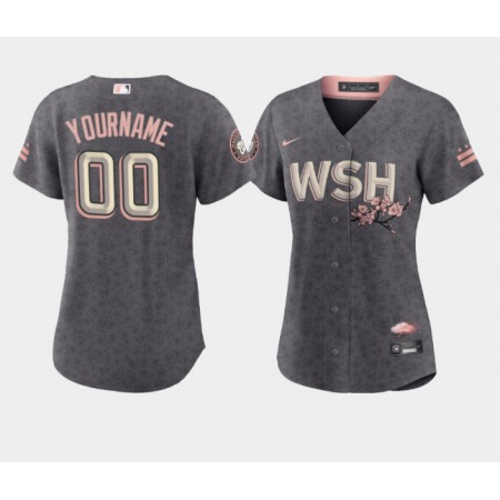 Women's Washington Nationals ACTIVE Player Custom 2022 Grey City Connect Cherry Blossom Stitched Jersey(Run Small)