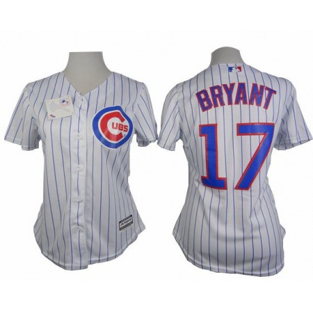 Cubs #17 Kris Bryant White(Blue Strip) Women's Fashion Stitched MLB Jersey