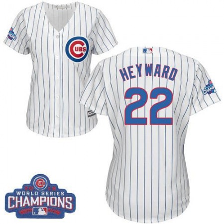 Cubs #22 Jason Heyward White(Blue Strip) Home 2016 World Series Champions Women's Stitched MLB Jersey