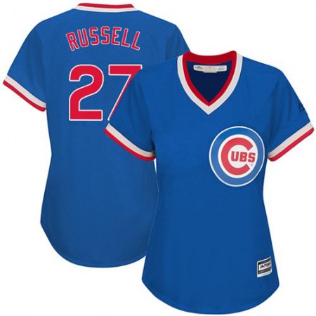 Cubs #27 Addison Russell Blue Cooperstown Women's Stitched MLB Jersey