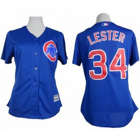 Cubs #34 Jon Lester Blue Alternate Women's Stitched MLB Jersey