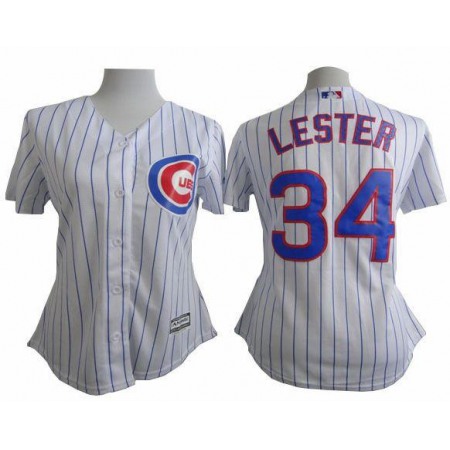 Cubs #34 Jon Lester White(Blue Strip) Women's Fashion Stitched MLB Jersey