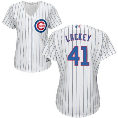 Cubs #41 John Lackey White(Blue Strip) Home Women's Stitched MLB Jersey