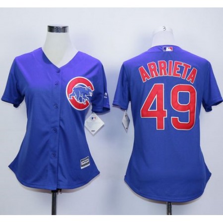 Cubs #49 Jake Arrieta Blue Alternate Women's Stitched MLB Jersey
