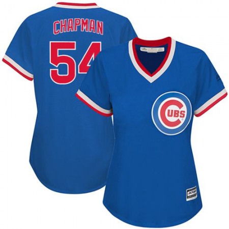 Cubs #54 Aroldis Chapman Blue Cooperstown Women's Stitched MLB Jersey
