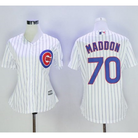 Cubs #70 Joe Maddon White(Blue Strip) Women's Home Stitched MLB Jersey