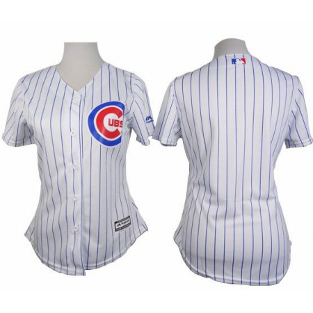 Cubs Blank White With Blue Strip Women's Fashion Stitched MLB Jersey