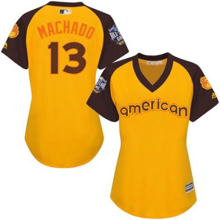 Orioles #13 Manny Machado Gold 2016 All-Star American League Women's Stitched MLB Jersey