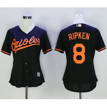 Orioles #8 Cal Ripken Black Women's Alternate Stitched MLB Jersey