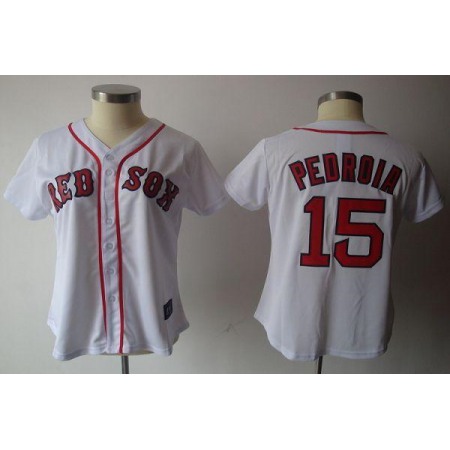 Red Sox #15 Dustin Pedroia White Women's Fashion Stitched MLB Jersey