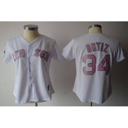 Red Sox #34 David Ortiz White Pink No. Women's Fashion Stitched MLB Jersey