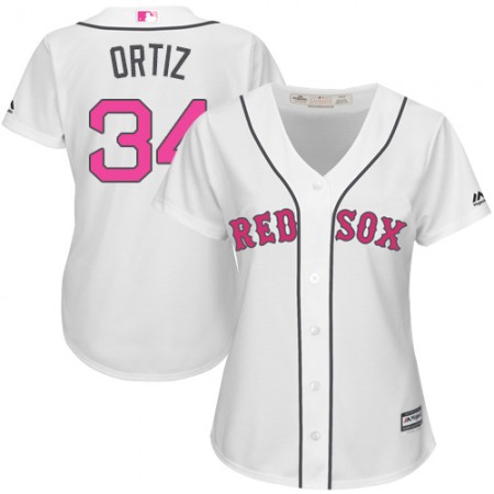 Women's Boston Red Sox #34 David Ortiz White/Pink Cool Base Stitched Jersey(Run Small)