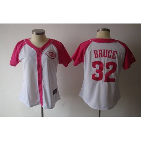Reds #32 Jay Bruce White/Pink Women's Splash Fashion Stitched MLB Jersey