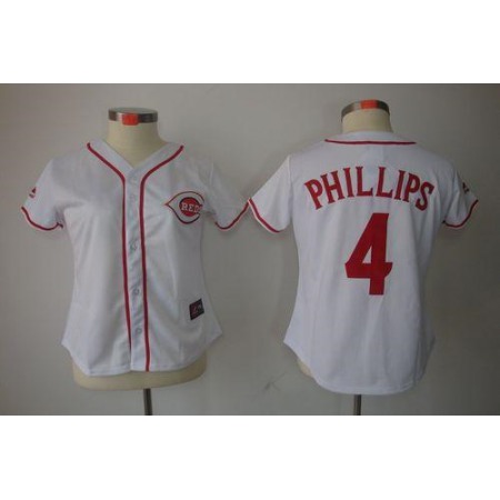 Reds #4 Brandon Phillips White Women's Fashion Stitched MLB Jersey