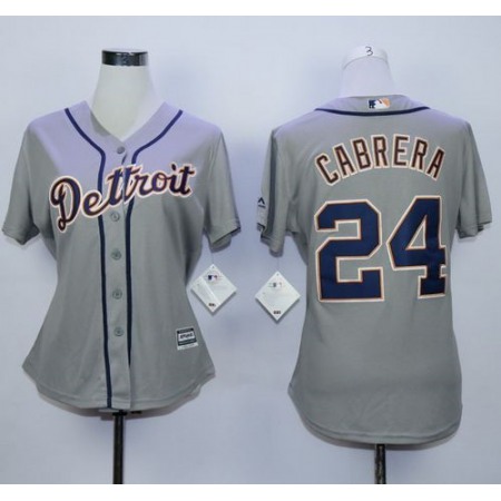 Tigers #24 Miguel Cabrera Grey Road Women's Stitched MLB Jersey
