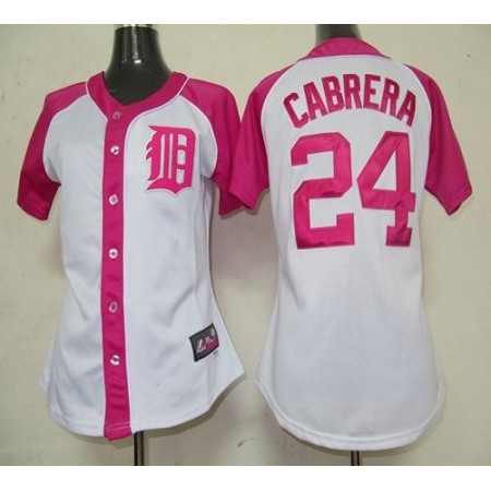 Tigers #24 Miguel Cabrera White/Pink Women's Splash Fashion Stitched MLB Jersey