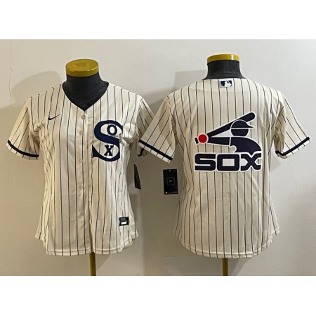 Women's Chicago White Sox Cream Team Big Logo Stitched Jersey(Run Small) 03