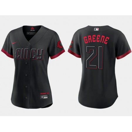 Women's Cincinnati Reds #21 Hunter Greene Black 2023 City Connect Stitched Baseball Jersey(Run Small)