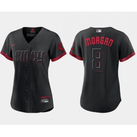 Women's Cincinnati Reds #8 Joe Morgan Black 2023 City Connect Stitched Baseball Jersey(Run Small)