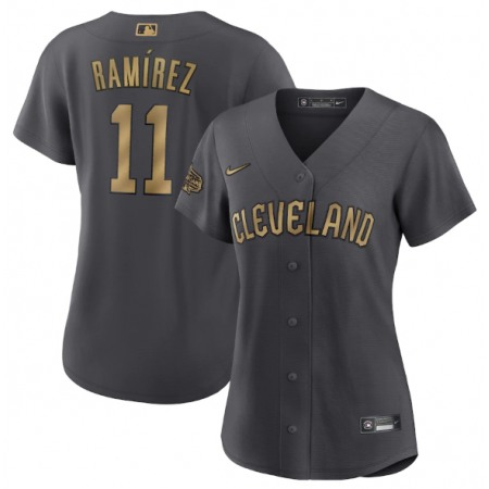 Women's Cleveland Guardians #11 Jose Ramirez 2022 All-Star Charcoal Stitched Baseball Jersey(Run Small)