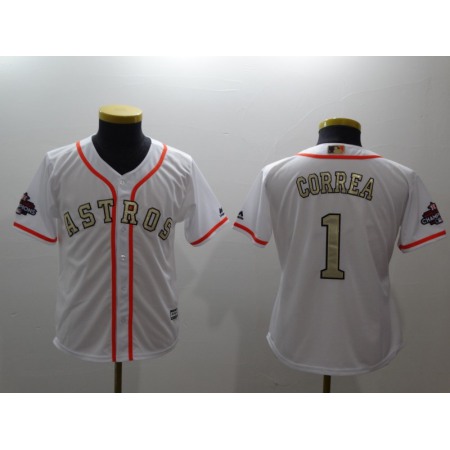 Women's Houston Astros #1 Carlos Correa Majestic White 2018 Gold Program Cool Base Player Stitched MLB Jersey