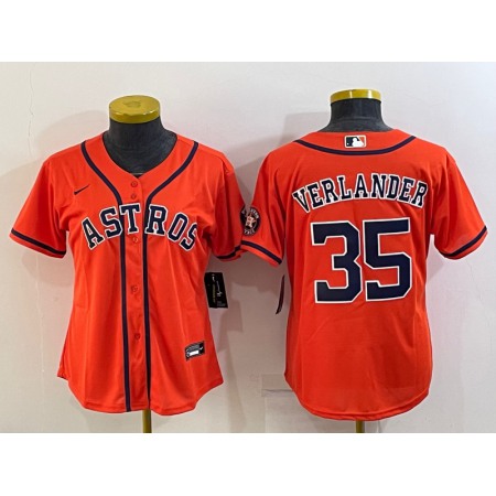Women's Houston Astros #35 Justin Verlander Orange With Patch Cool Base Stitched Baseball Jersey(Run Small)