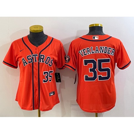 Women's Houston Astros #35 Justin Verlander Orange With Patch Cool Base Stitched Baseball Jersey(Run Small)