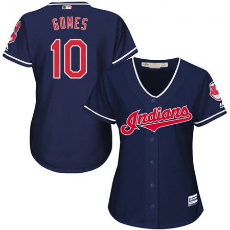 indians #10 Yan Gomes Navy Blue Women's Alternate Stitched MLB Jersey